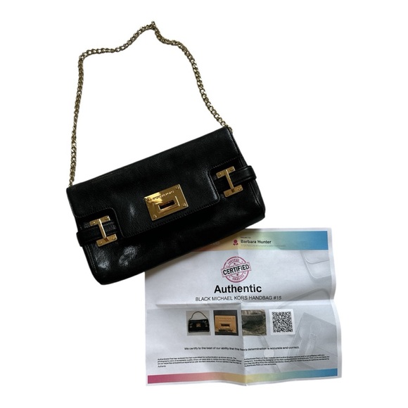 Michael Kors black leather shoulder bag with gold chain and hardware - Picture 3 of 16